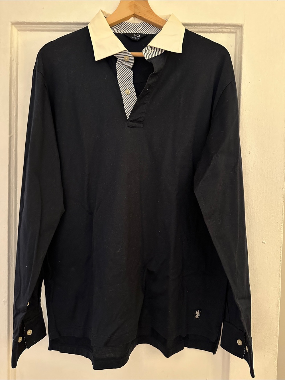 LINCS Long-Sleeve Rugby Shirt - Black with White Collar